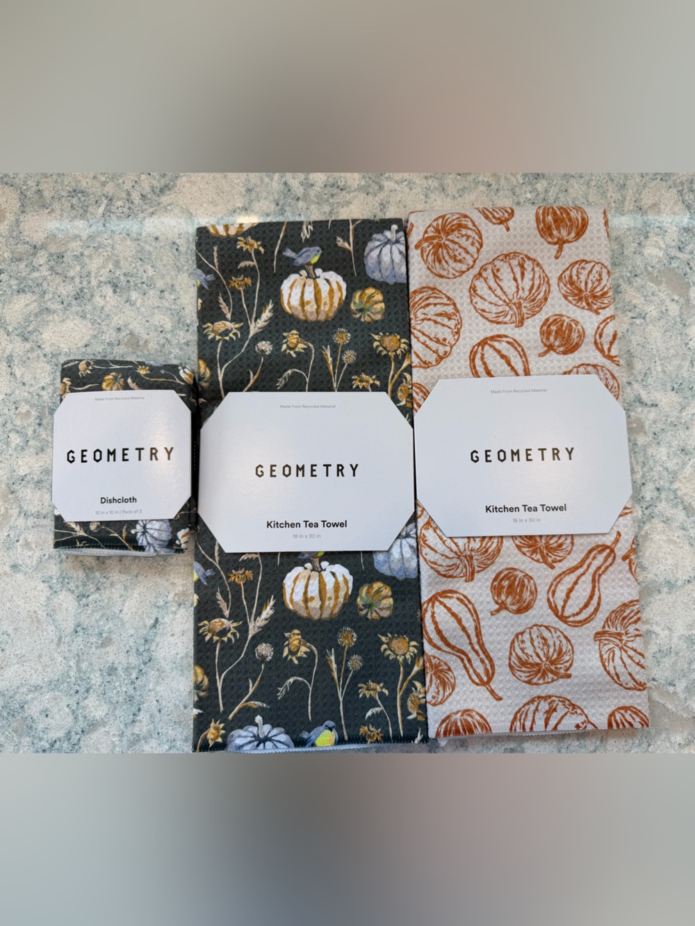Brand New Geometry Kitchen Tea Towels and dishcloths- Pumpkin Pattern